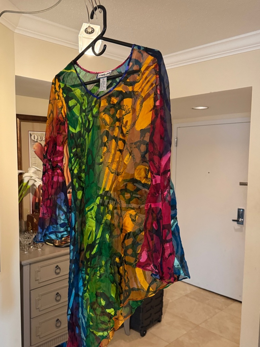 Silk Colorful Asymmetrical one sleeve Sheer Wrap Scarf - Multicolor by Cachet